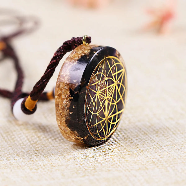 Aumaris Obsidian Amethyst Orgonite Crystal Necklace