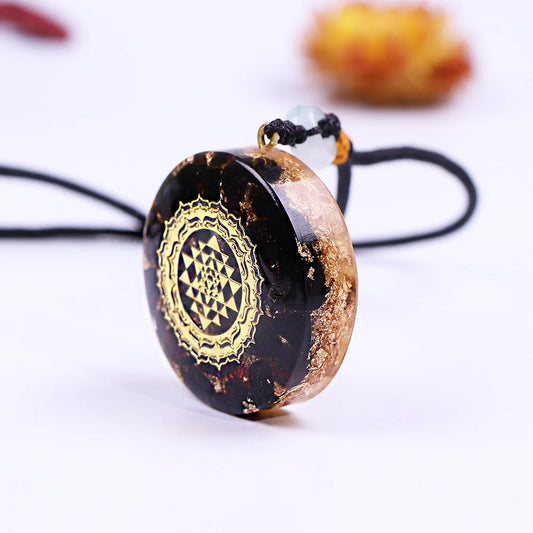 Orya Obsidian Garnet Orgonite Crystal Necklace