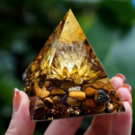 Solhara Tiger Eye Lotus Orgonite Pyramid