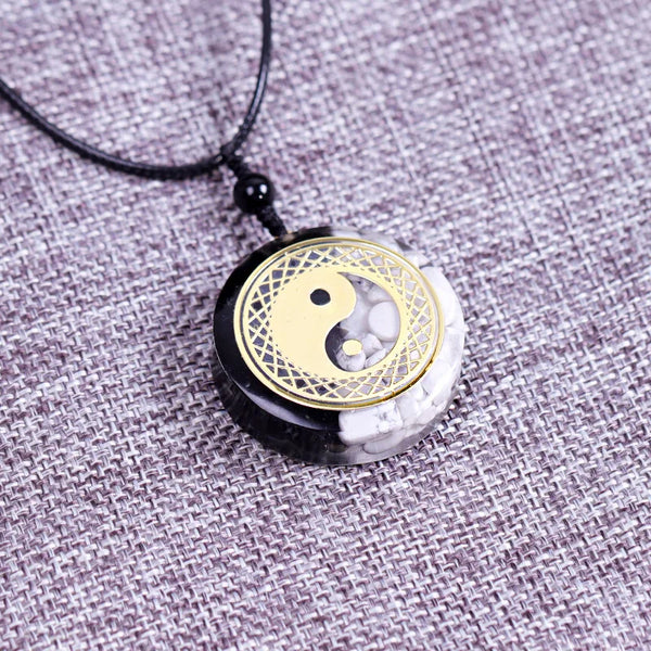 Equaris Obsidian Howlite Orgonite Crystal Necklace