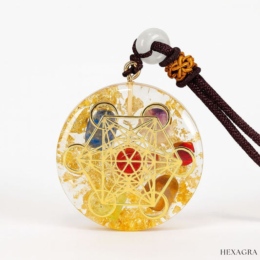 Chakra Shield Crystal Necklace by Metatron’s Cube - hexagra