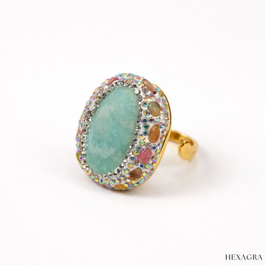 Elaria Amazonite Crystal Ring - hexagra