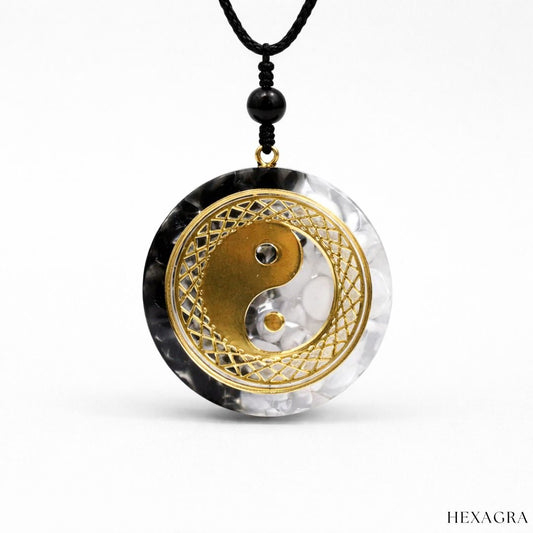Equaris Obsidian Howlite Orgonite Crystal Necklace - hexagra