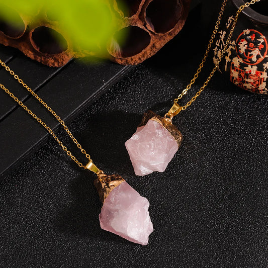 Aurora Raw Rose Quartz Pendant