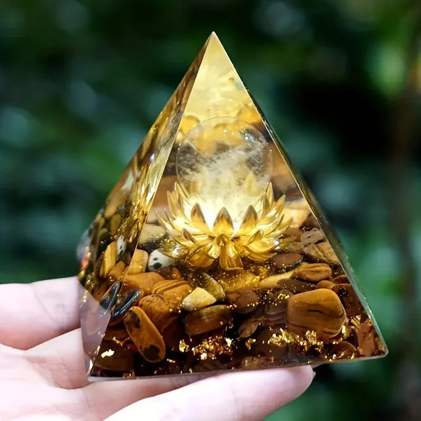 Solhara Tiger Eye Lotus Orgonite Pyramid