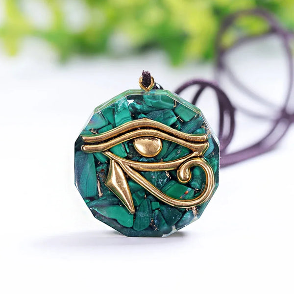 Eye of Horus Malachite Orgonite Crystal Necklace