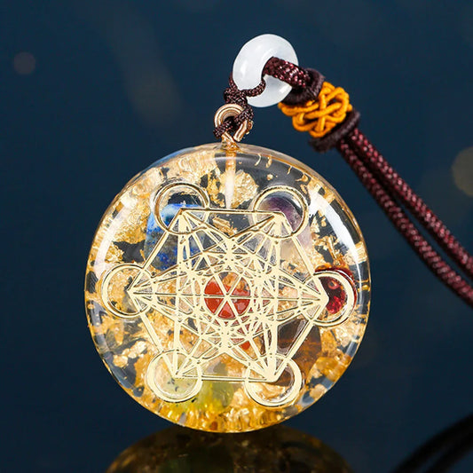 Solanis Metatron Cube 7 Chackra Orgonite Pendant