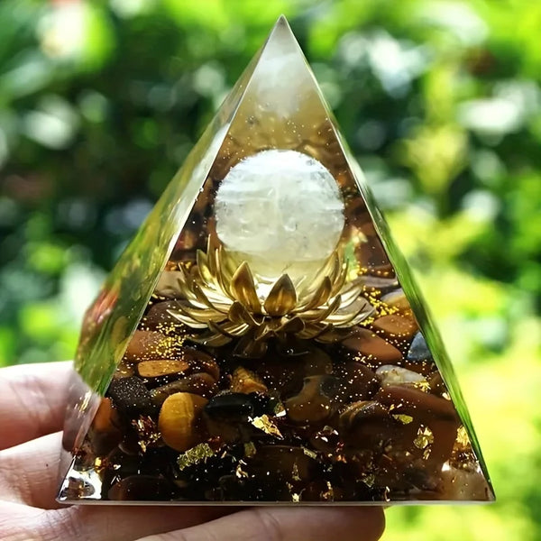 Solhara Tiger Eye Lotus Orgonite Pyramid