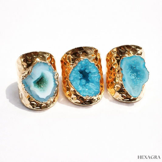 Kareth Agate Raw Crystal Ring - hexagra