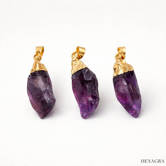 Lunara Raw Amethyst Pendant - hexagra