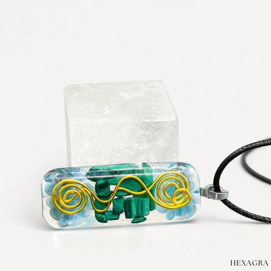 Malachite Serpent Orgonite Crystal Necklace - hexagra