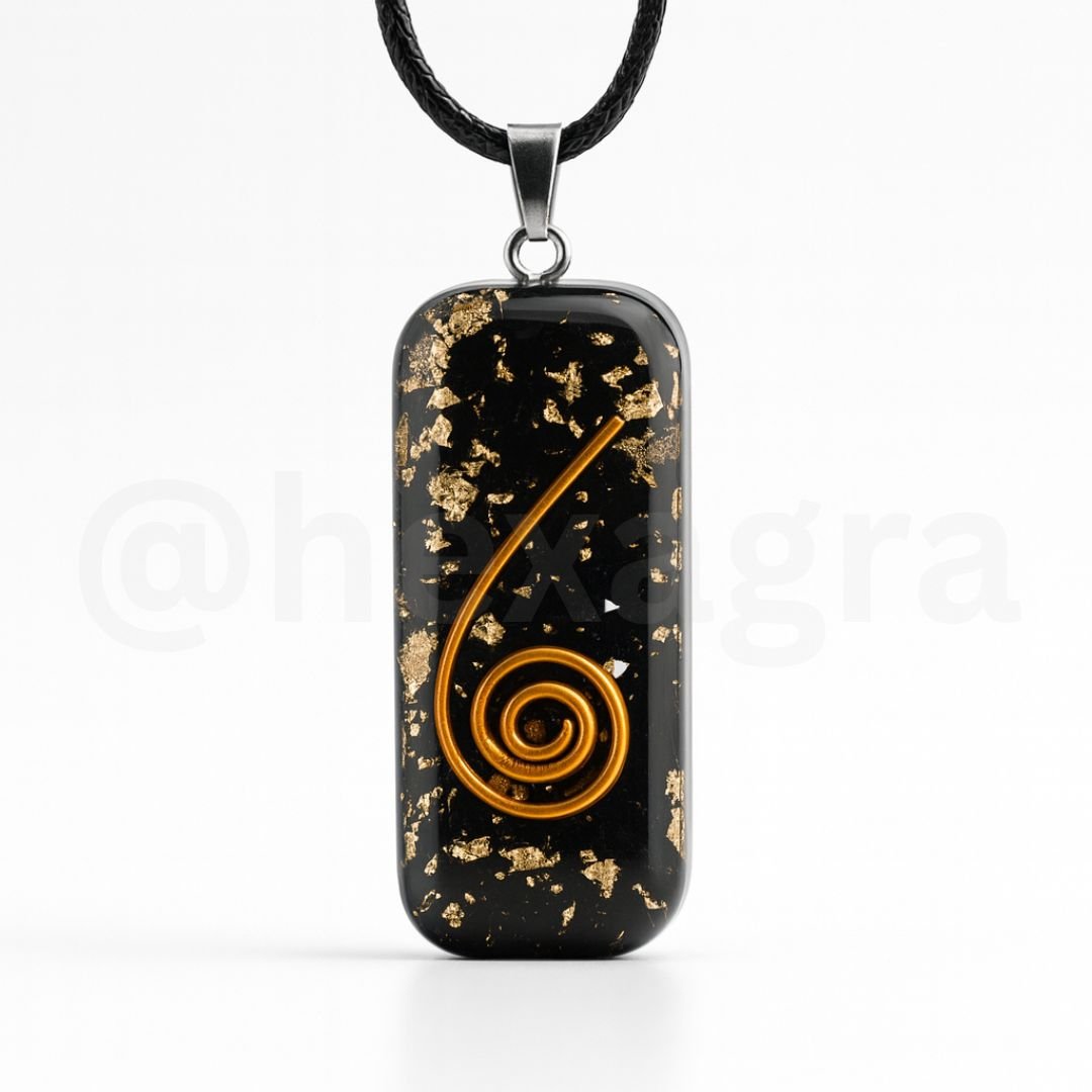 Noctara Black Tourmaline Orgonite Crystal Necklace - hexagra