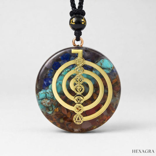 Omvaya 7 Chakra Reiki Orgonite Crystal Necklace - hexagra