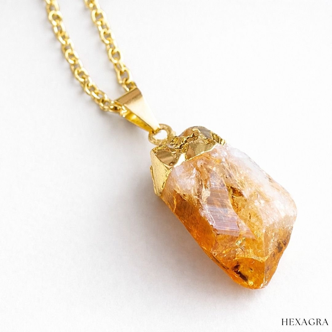 Solara Raw Citrine Pendant - hexagra