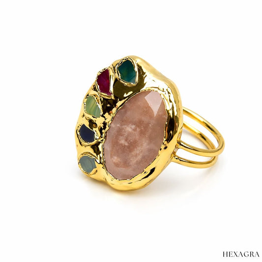 Thireva Sunstone Crystal Ring - hexagra