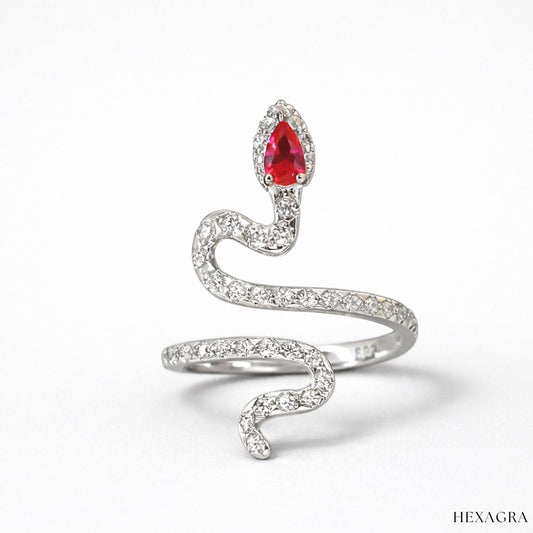 Velastra Silver Serpent Ring - hexagra