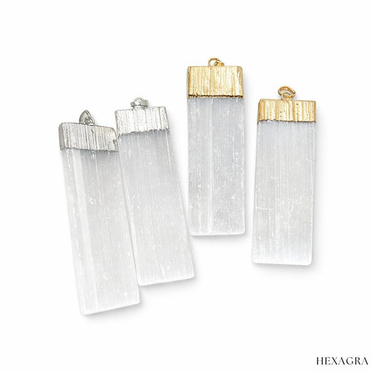 Yune Selenite Raw Crystal Necklace - hexagra